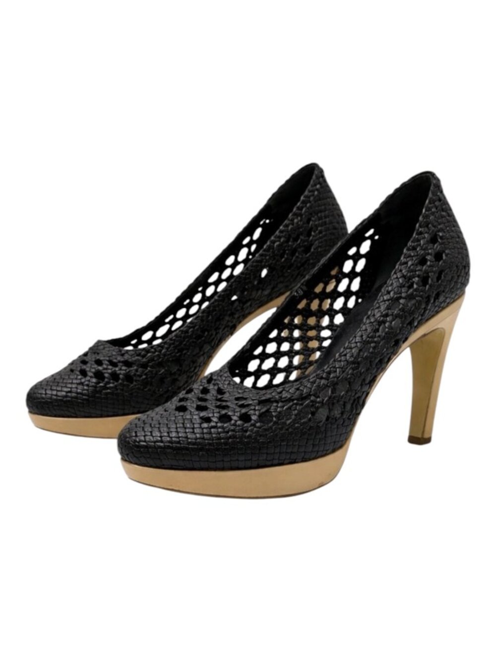 Dries Van Noten Shoes Women 8.5 Black Woven Leather Pumps Heels Italy Luxury‎